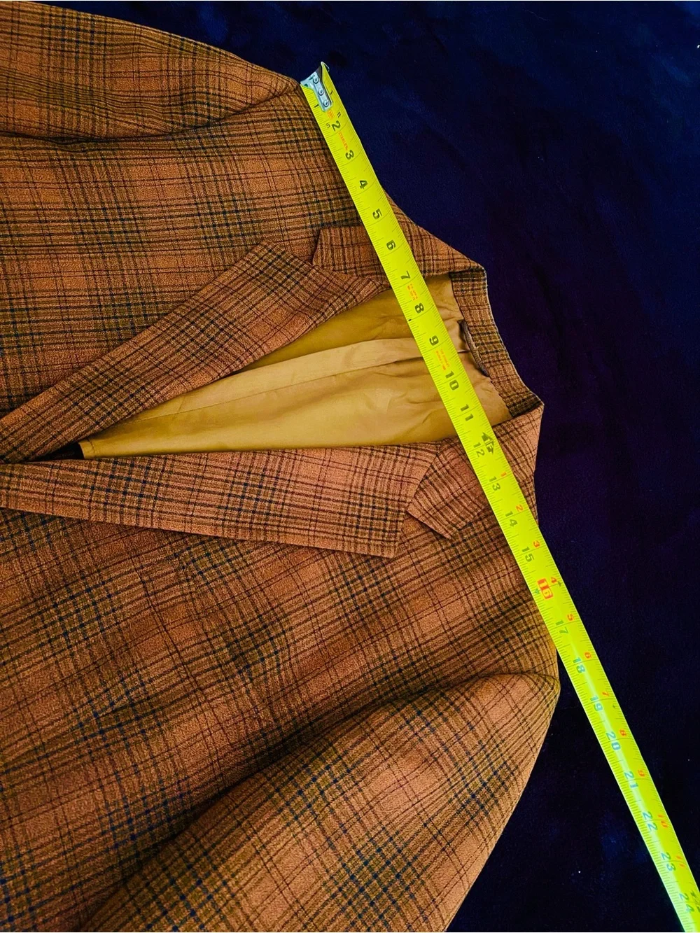 Men's Rust Brown with Navy Plaid Blazer - Classic Two-Button Jacket